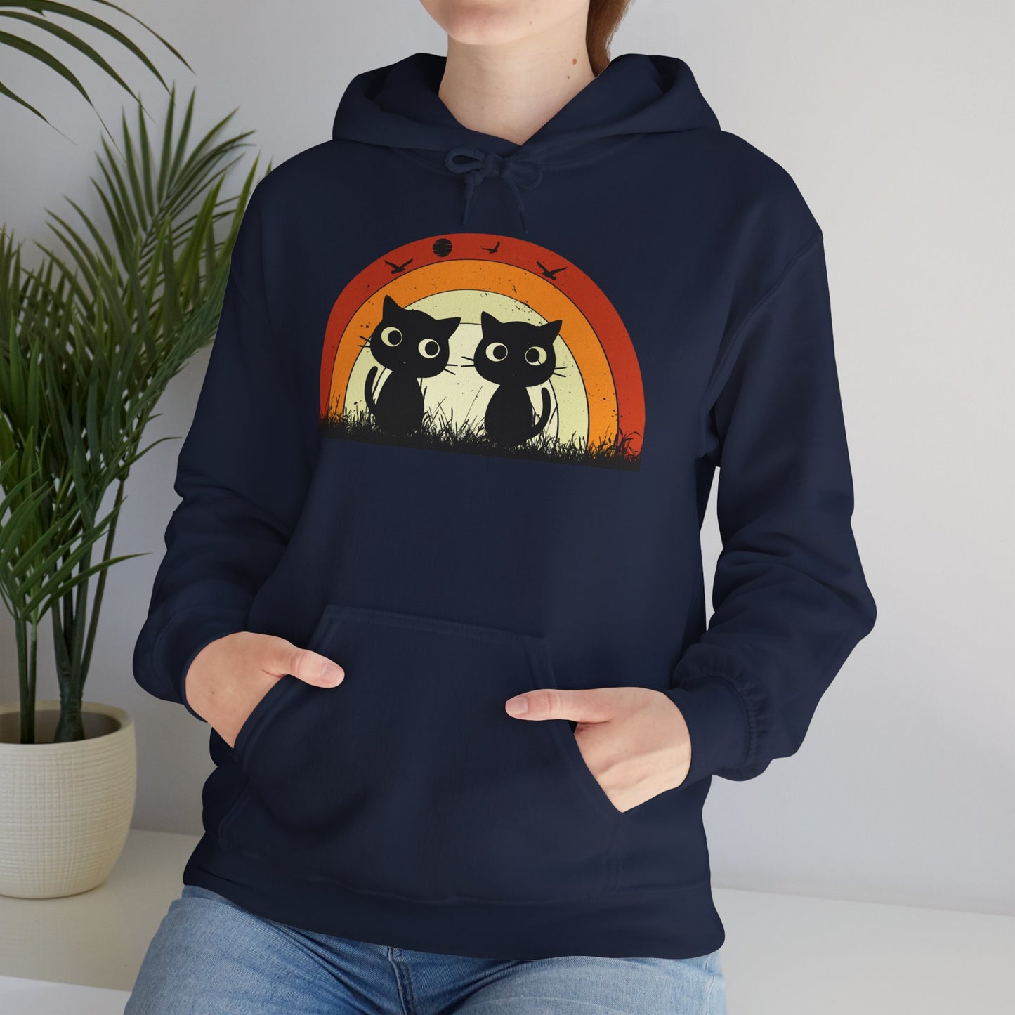 Retro Cat Rainbow Hoodie - Women's Hoodies
