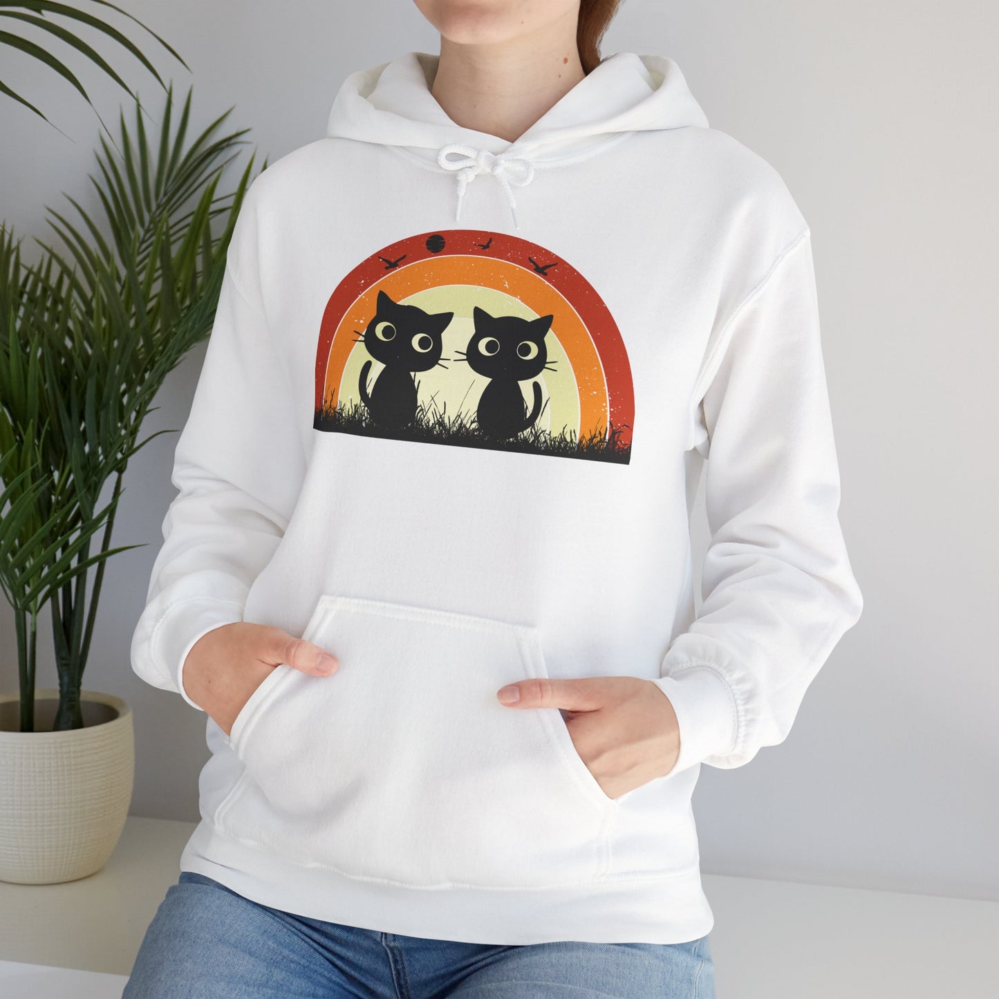 Retro Cat Rainbow Hoodie - Women's Hoodies