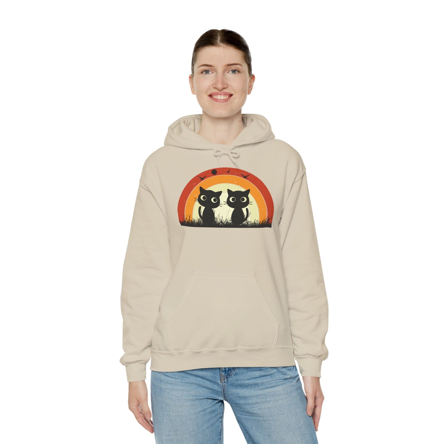 Retro Cat Rainbow Hoodie - Women's Hoodies