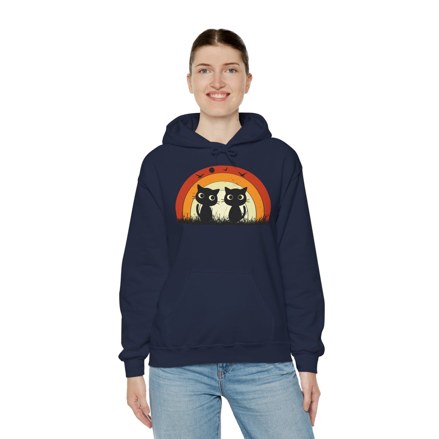Retro Cat Rainbow Hoodie - Women's Hoodies