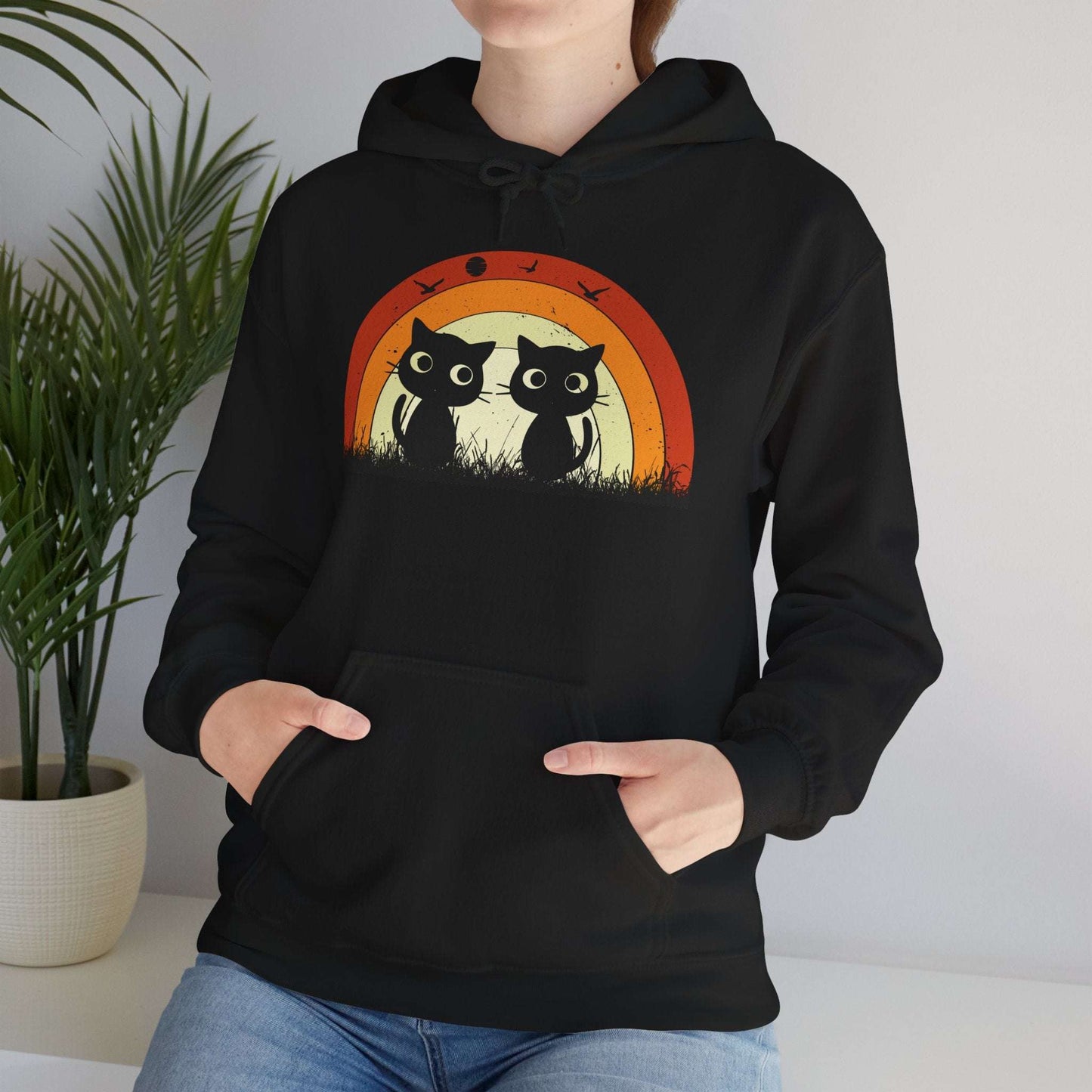 Retro Cat Rainbow Hoodie - Women's Hoodies