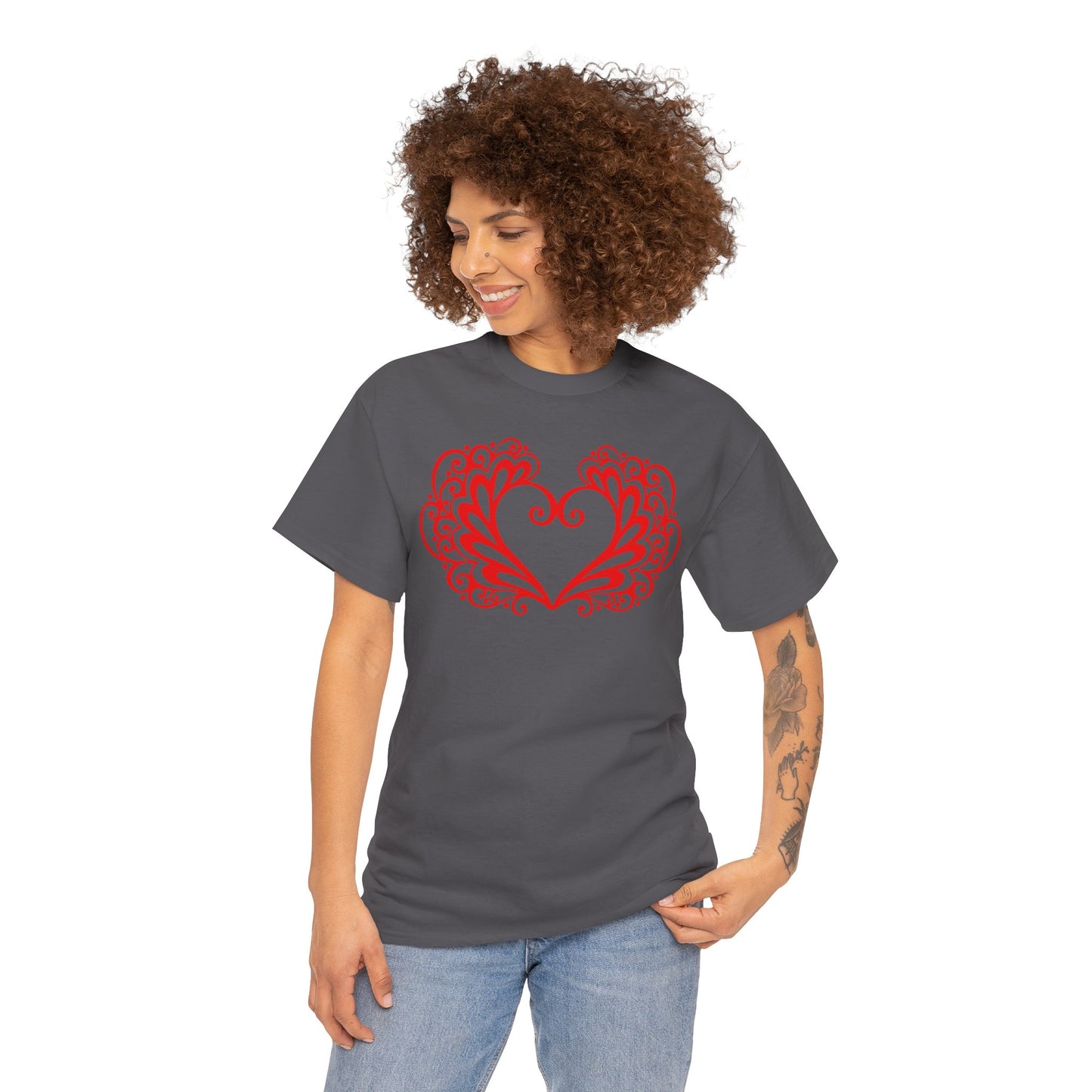 Heart Swirl Graphic Tee — Romantic Red Heart Couple T‑Shirt (Unisex Limited Edition)