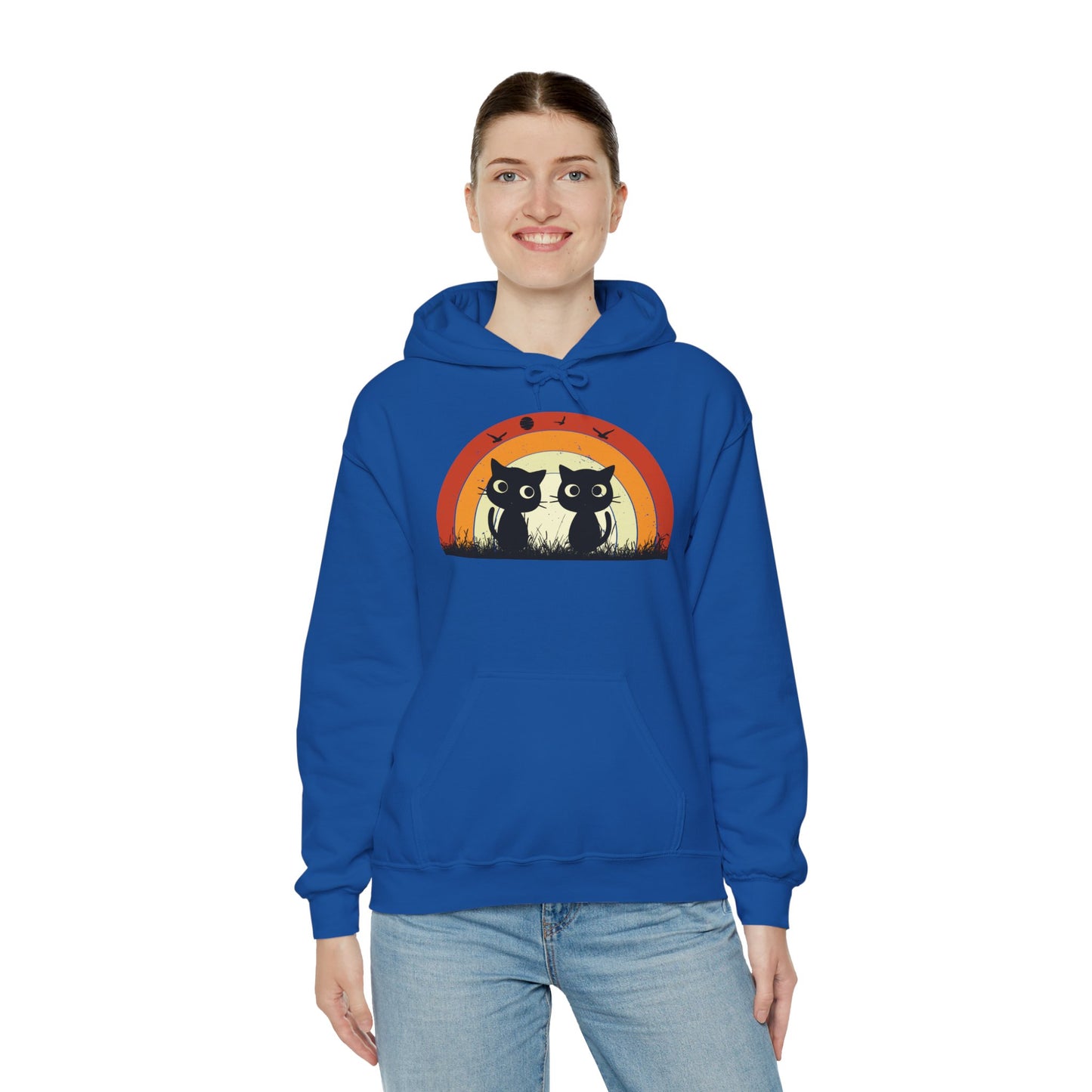 Retro Cat Rainbow Hoodie - Women's Hoodies