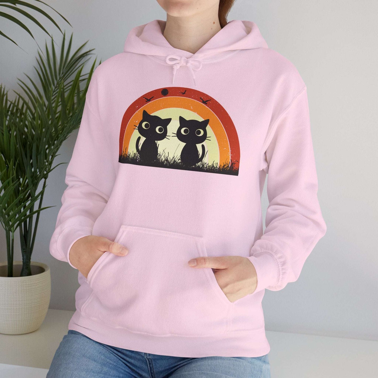 Retro Cat Rainbow Hoodie - Women's Hoodies