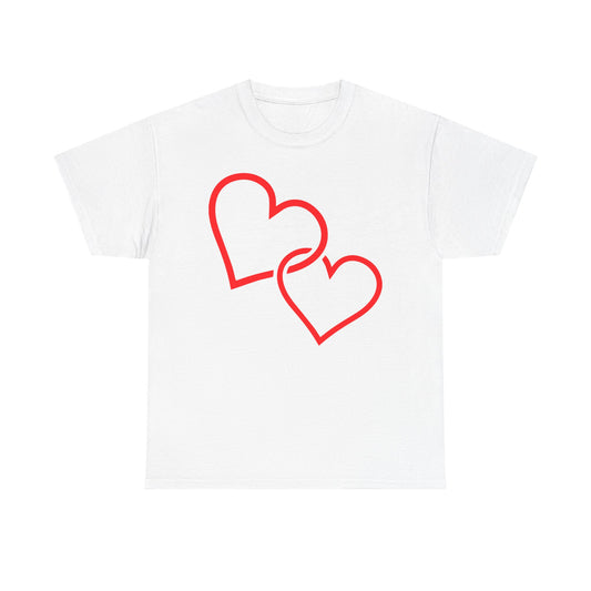 Heart Duo T-Shirt — Minimal Red Interlocking Hearts Tee for Couples & Valentine’s (Unisex Limited Edition)