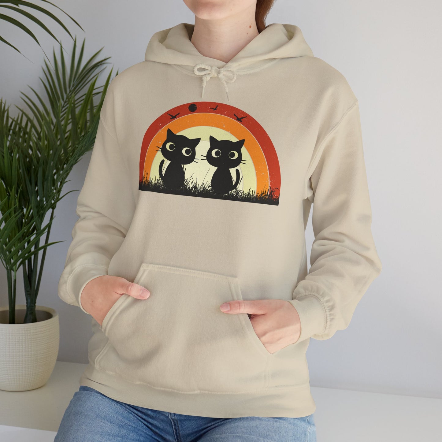 Retro Cat Rainbow Hoodie - Women's Hoodies