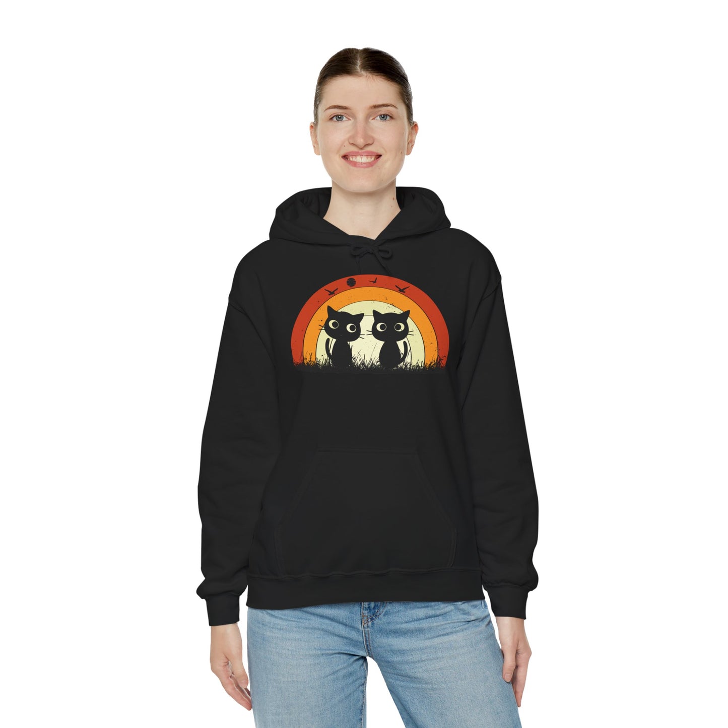 Retro Cat Rainbow Hoodie - Women's Hoodies