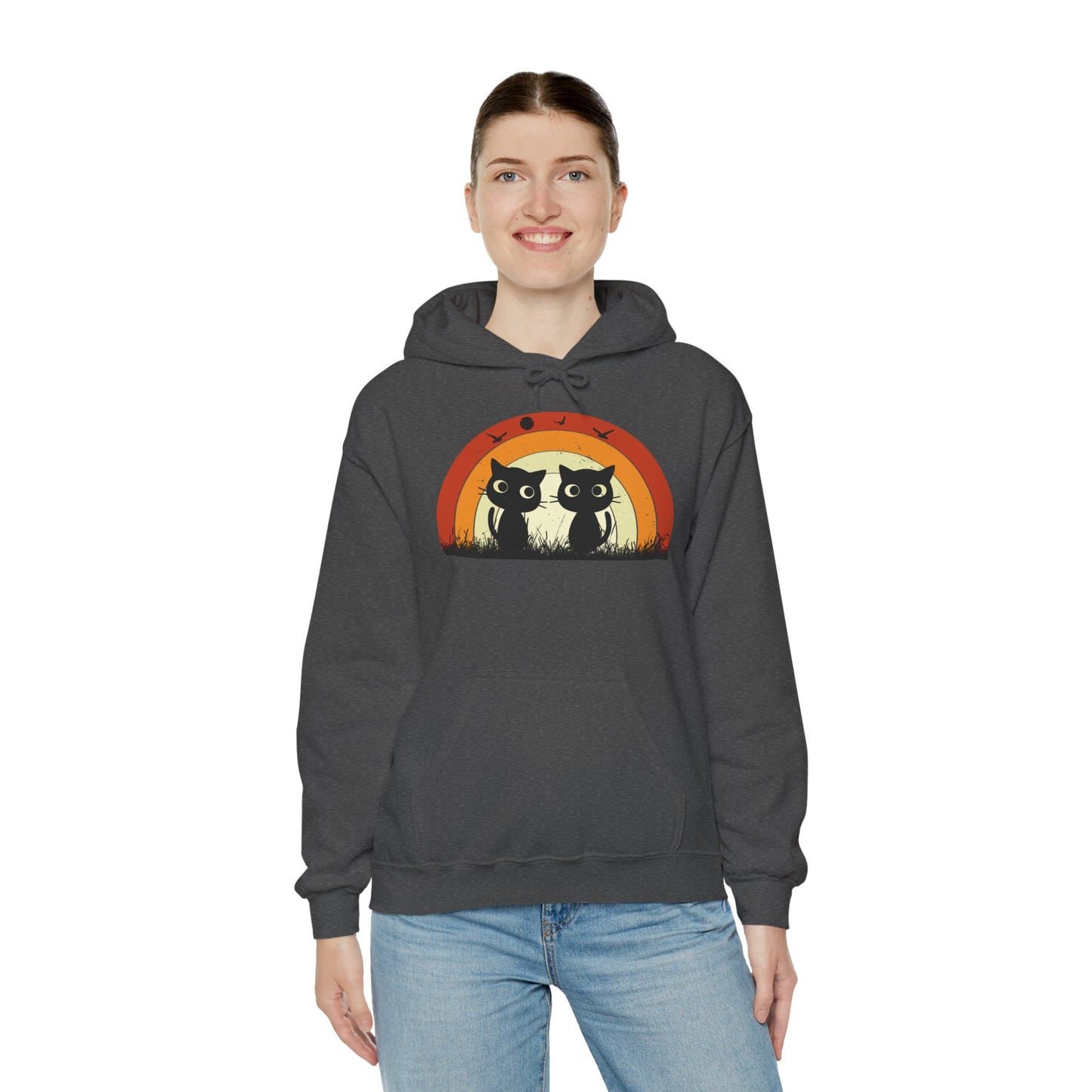 Retro Cat Rainbow Hoodie - Women's Hoodies
