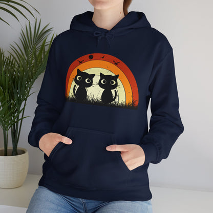 Retro Cat Rainbow Hoodie - Women's Hoodies